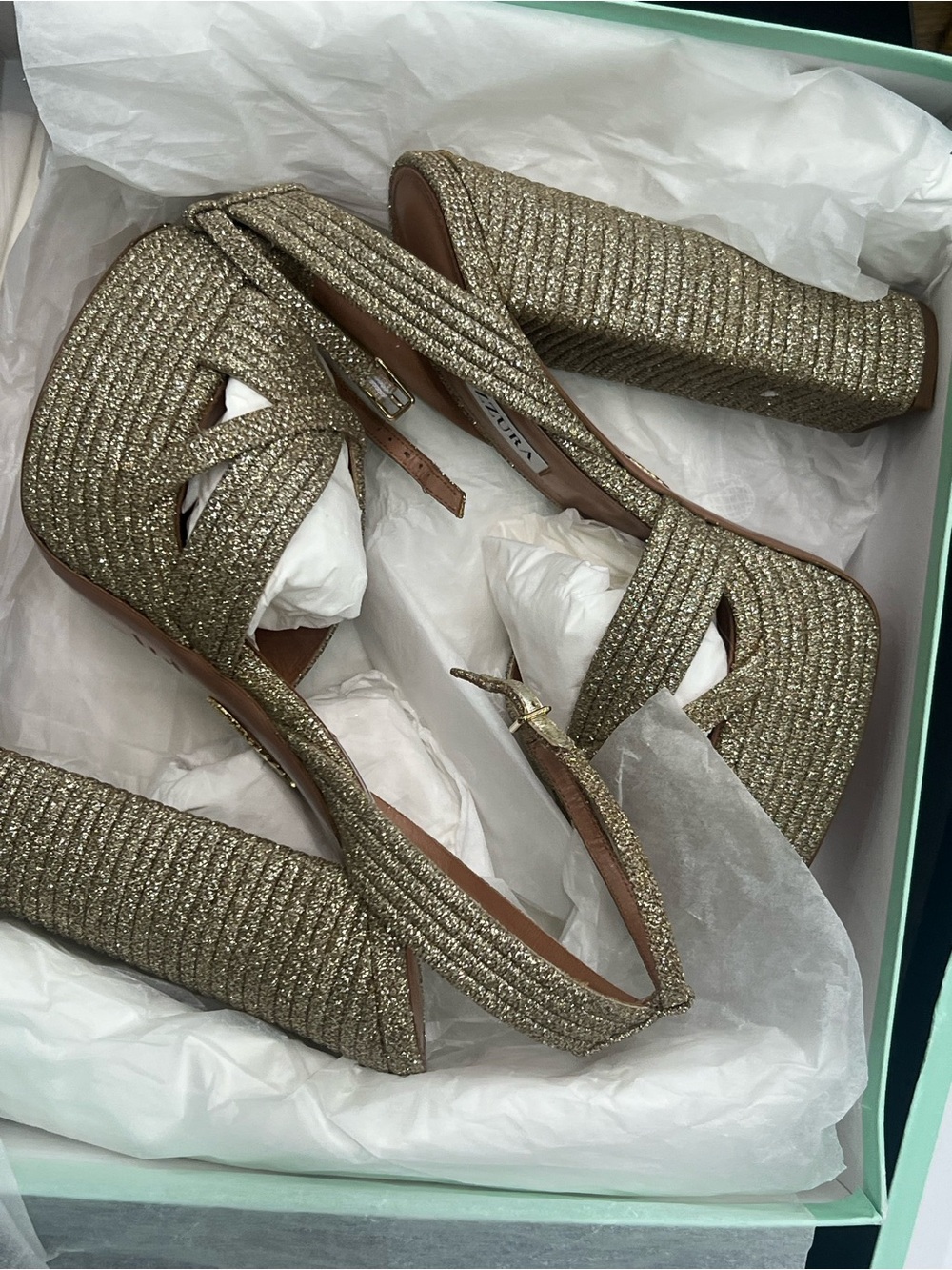 Aquazzura Gold Metallic Platform Block Heels